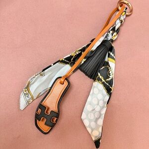 Handmade black Bag charms Miniature sandals tassel twilly 3in1 accessories